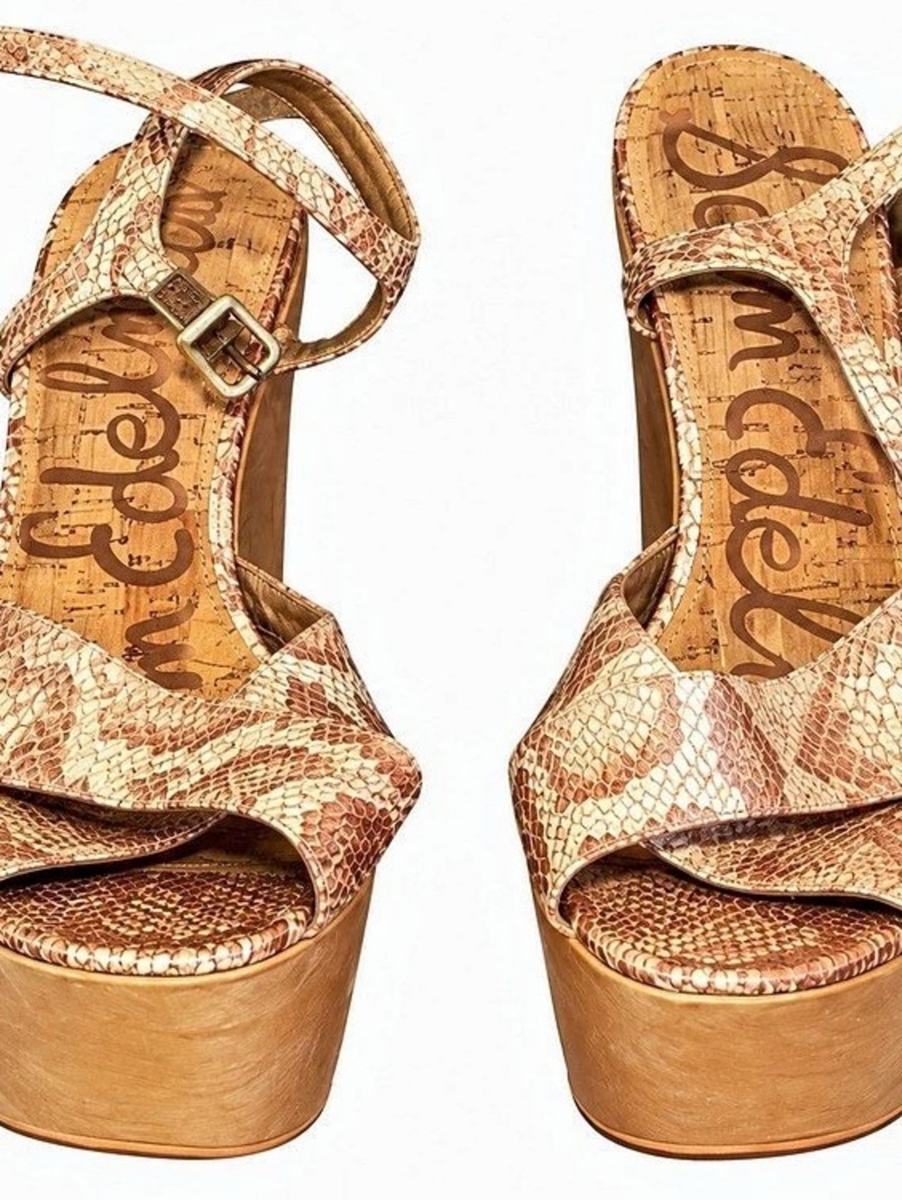Sam Edelman Metallic Snakeskin Strappy Platform Heels Y2K Sandals